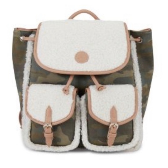 Camouflage and Cream Sherpa Backpack - Picture 1 of 11